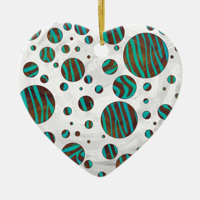 Brown and Teal Polka Dot Zebra Ceramic Tree Decoration (Front)