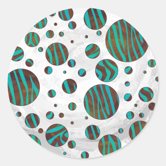 Brown and Teal Polka Dot Zebra Classic Round Sticker (Front)