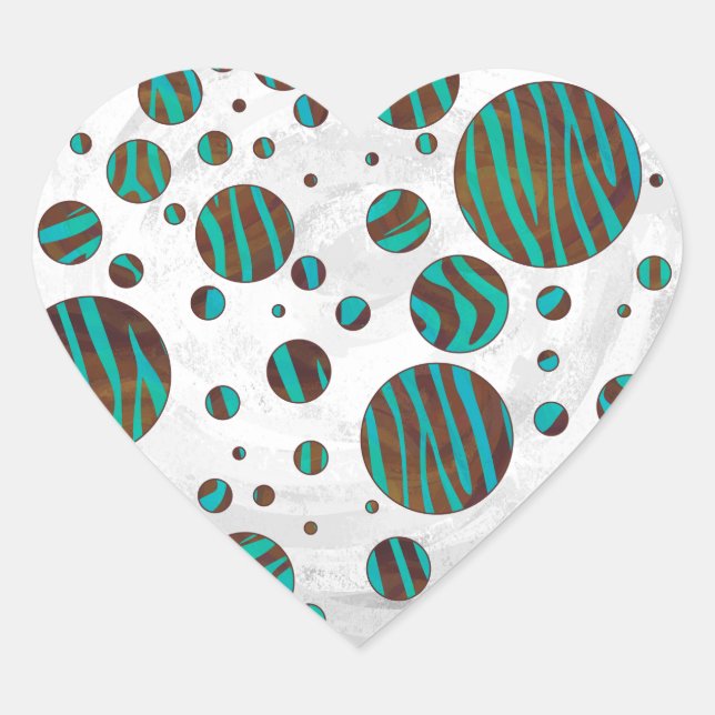 Brown and Teal Polka Dot Zebra Heart Sticker (Front)