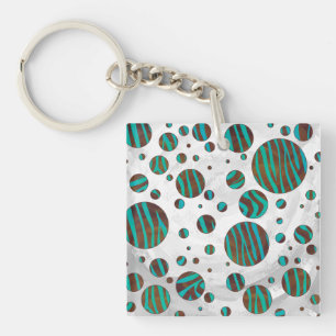 Brown and Teal Polka Dot Zebra Key Ring