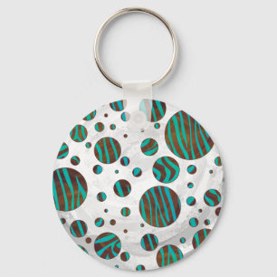Brown and Teal Polka Dot Zebra Key Ring