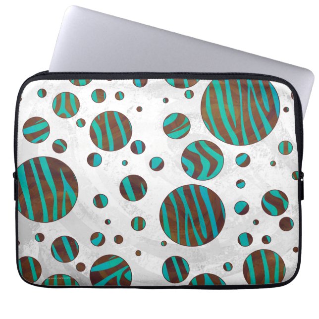 Brown and Teal Polka Dot Zebra Laptop Sleeve (Front)