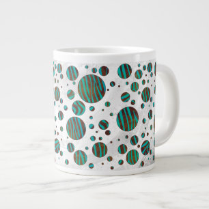 Brown and Teal Polka Dot Zebra Large Coffee Mug