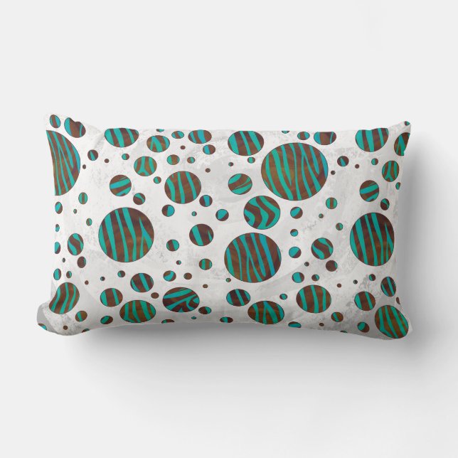 Brown and Teal Polka Dot Zebra Lumbar Cushion (Front)