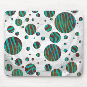 Brown and Teal Polka Dot Zebra Mouse Mat
