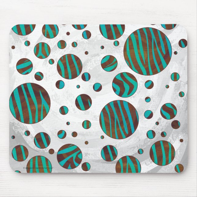 Brown and Teal Polka Dot Zebra Mouse Mat (Front)
