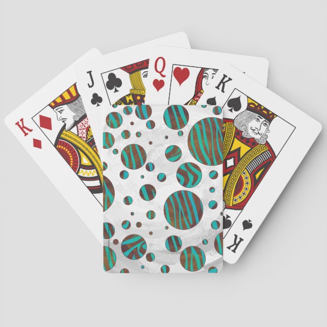 Brown and Teal Polka Dot Zebra Playing Cards (Back)