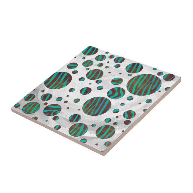 Brown and Teal Polka Dot Zebra Tile (Side)