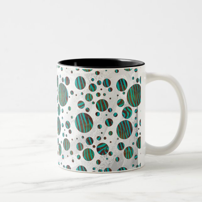 Brown and Teal Polka Dot Zebra Two-Tone Coffee Mug (Right)