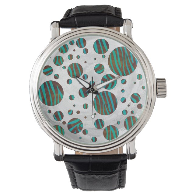 Brown and Teal Polka Dot Zebra Watch (Front)