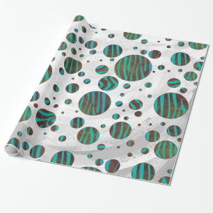 Brown and Teal Polka Dot Zebra Wrapping Paper