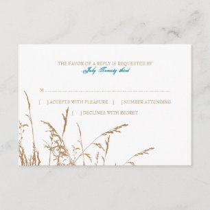 Brown and Teal Sea Grass Beach Wedding rsvp