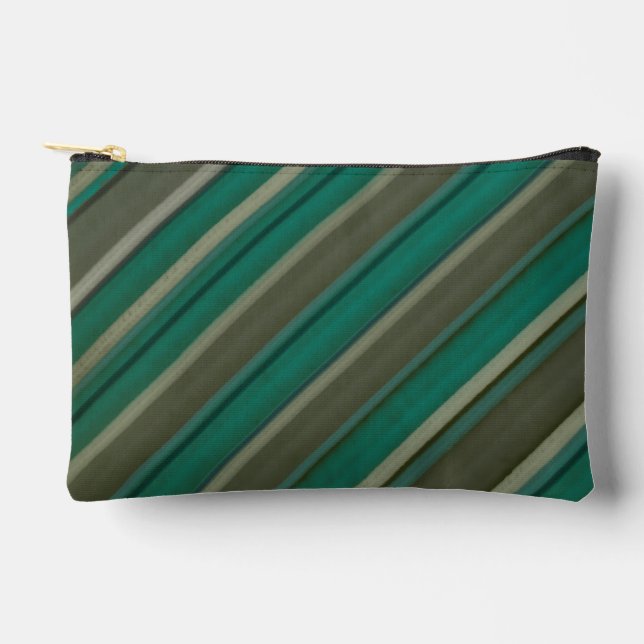Brown and Teal Striped Small Accessory Pouch (Front)