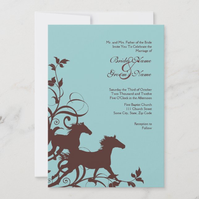 Brown and Teal Wild Horses Wedding Invitation (Front)