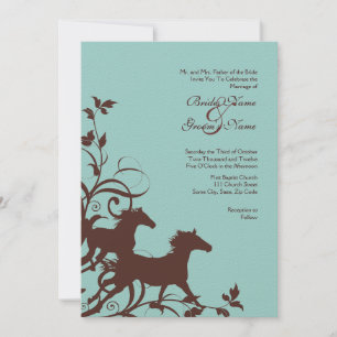 Brown and Teal Wild Horses Wedding Invitation