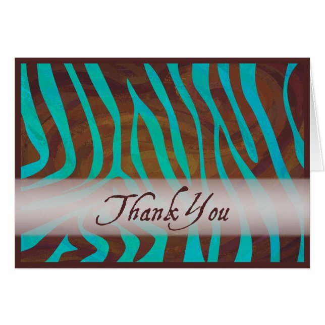 Brown and Teal Zebra Pattern Thank You (Front Horizontal)