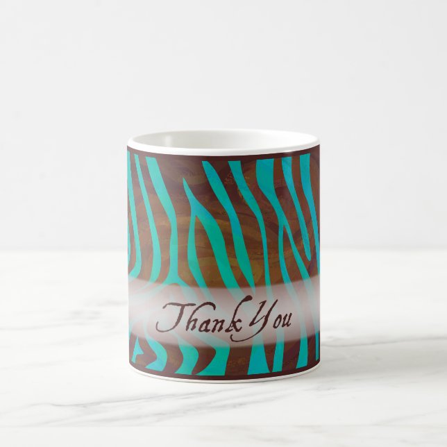 Brown and Teal Zebra Pattern Thank You Coffee Mug (Center)