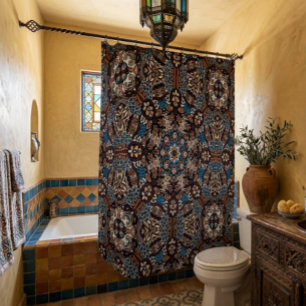 Brown and Turquoise Bohemian Shower Curtain