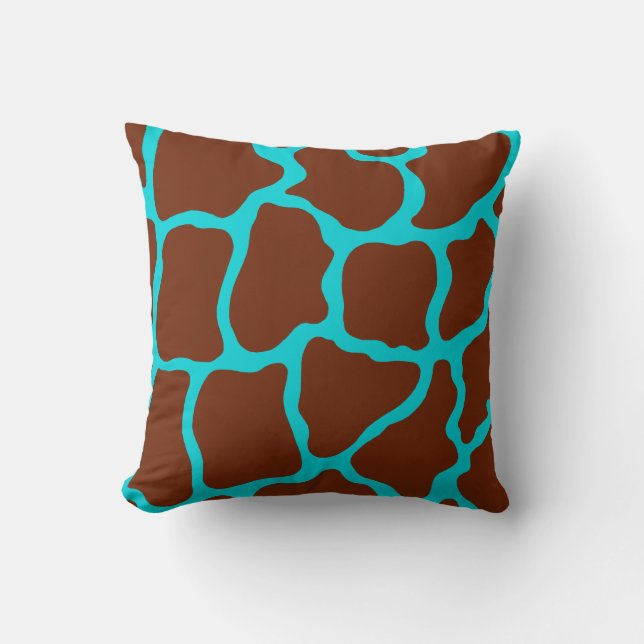 Brown and Turquoise Giraffe Pillow (Front)