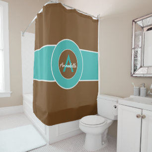 Brown and Turquoise Shower Curtain