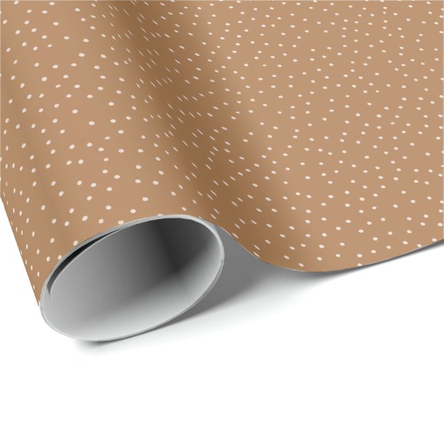 Brown and Warm White Polka Dot Desaturated Tiny Wrapping Paper (Roll Corner)