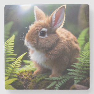 Brown And White Baby Dwarf Bunny, Stone Coaster