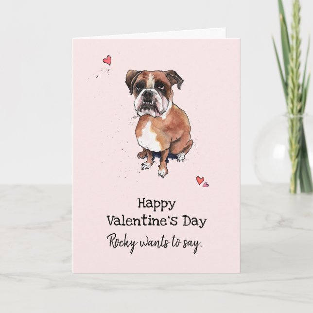 Brown and white Boxer dog Valentine’s day Card (Front)