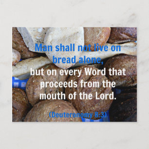 Brown and white bread with Deuteronomy Bible verse Postcard