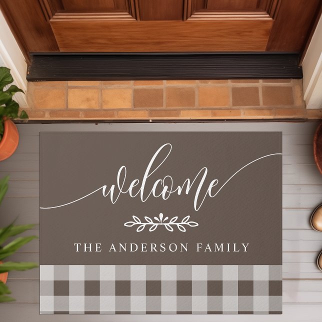 Brown And White Buffalo Check Welcome Personalise Doormat (Creator Uploaded)