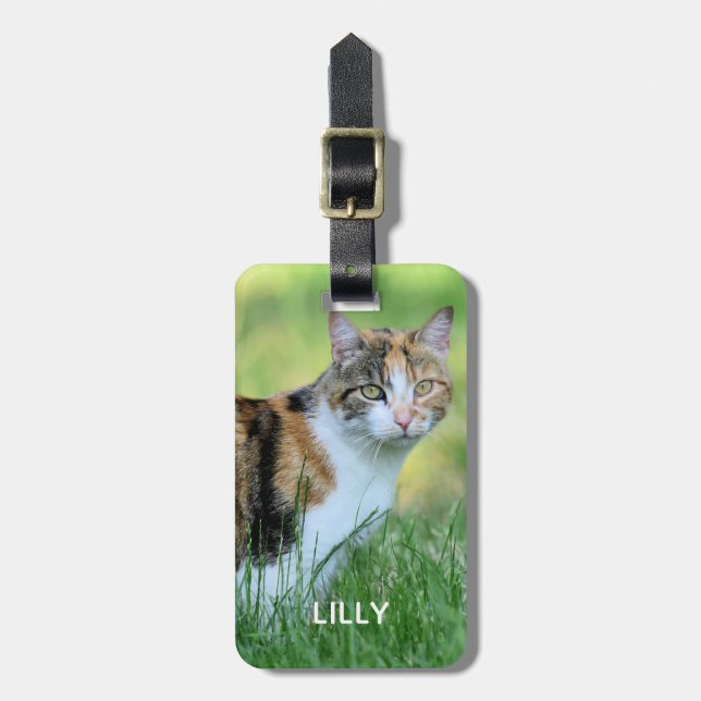 Brown and white cat luggage tag (Front Vertical)