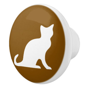 Brown and white cat silhouette custom ceramic knob