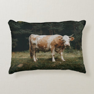 BROWN AND WHITE CHAINED COW DECORATIVE CUSHION