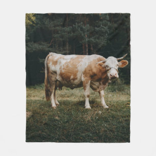 BROWN AND WHITE CHAINED COW FLEECE BLANKET