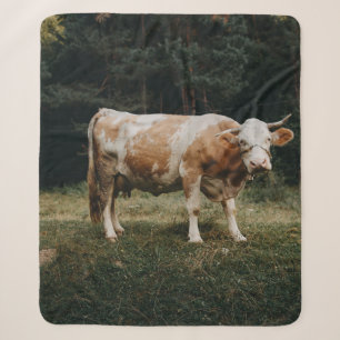BROWN AND WHITE CHAINED COW SHERPA BLANKET