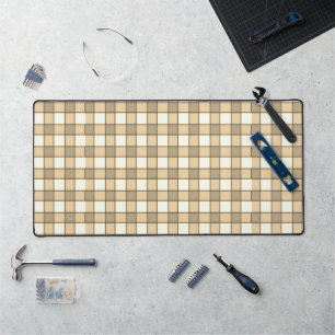Brown and white check blocks desk mat