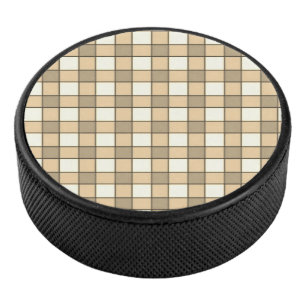 Brown and white check blocks hockey puck