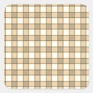 Brown and white check blocks square sticker