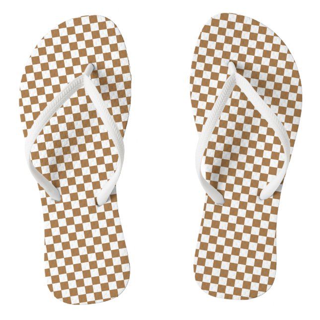 Brown and White Chequered Flip Flops (Footbed)
