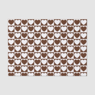Brown and White Chequered Pattern With Hearts Tissue Paper