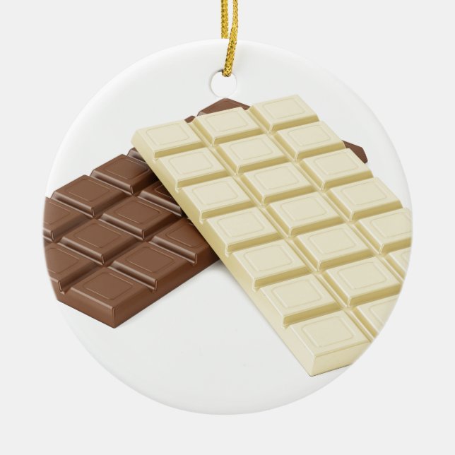 Brown and white chocolate bars ceramic tree decoration (Front)
