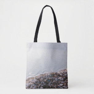 BROWN AND WHITE CONCRETE BUILDINGS TOTE BAG