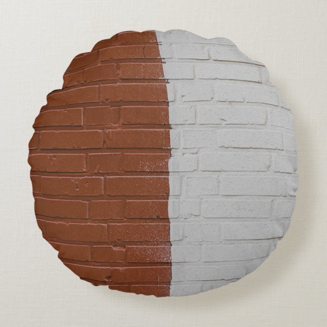 Brown and white concrete wall round cushion (Front)