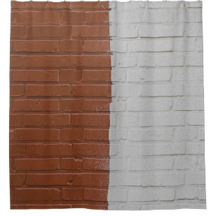 Brown and white concrete wall shower curtain