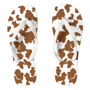 Brown And White Cow Hide Fur Pattern Flip Flops
