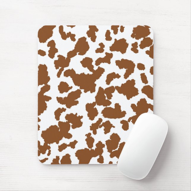 Brown And White Cow Hide Fur Pattern Mouse Mat (With Mouse)