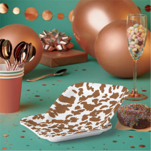 Brown And White Cow Hide Fur Pattern Paper Plate