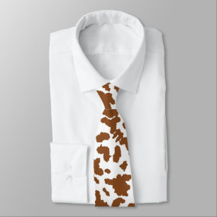 Brown And White Cow Hide Fur Pattern Tie