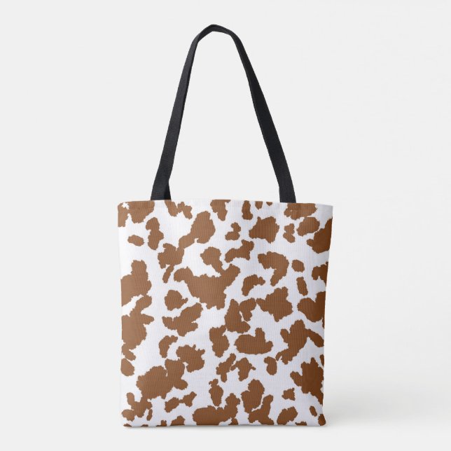 Brown And White Cow Hide Fur Pattern Tote Bag (Back)