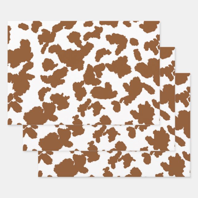 Brown And White Cow Hide Fur Pattern  Wrapping Paper Sheet (Set)