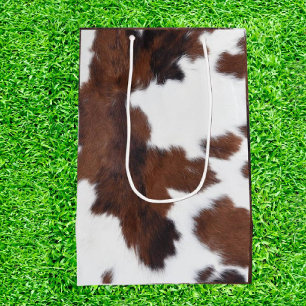 Brown and White Cow Print Medium Gift Bag